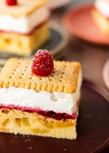 Veganer Himbeer-Butterkeks-Kuchen