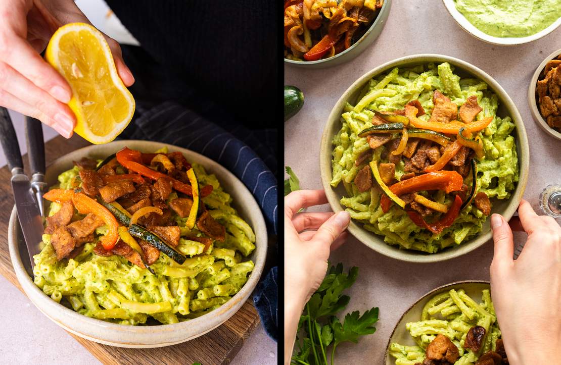 R969 - Bunte Burger - Veganes sommerliches Mac‘n‘Cheese mit Bacon