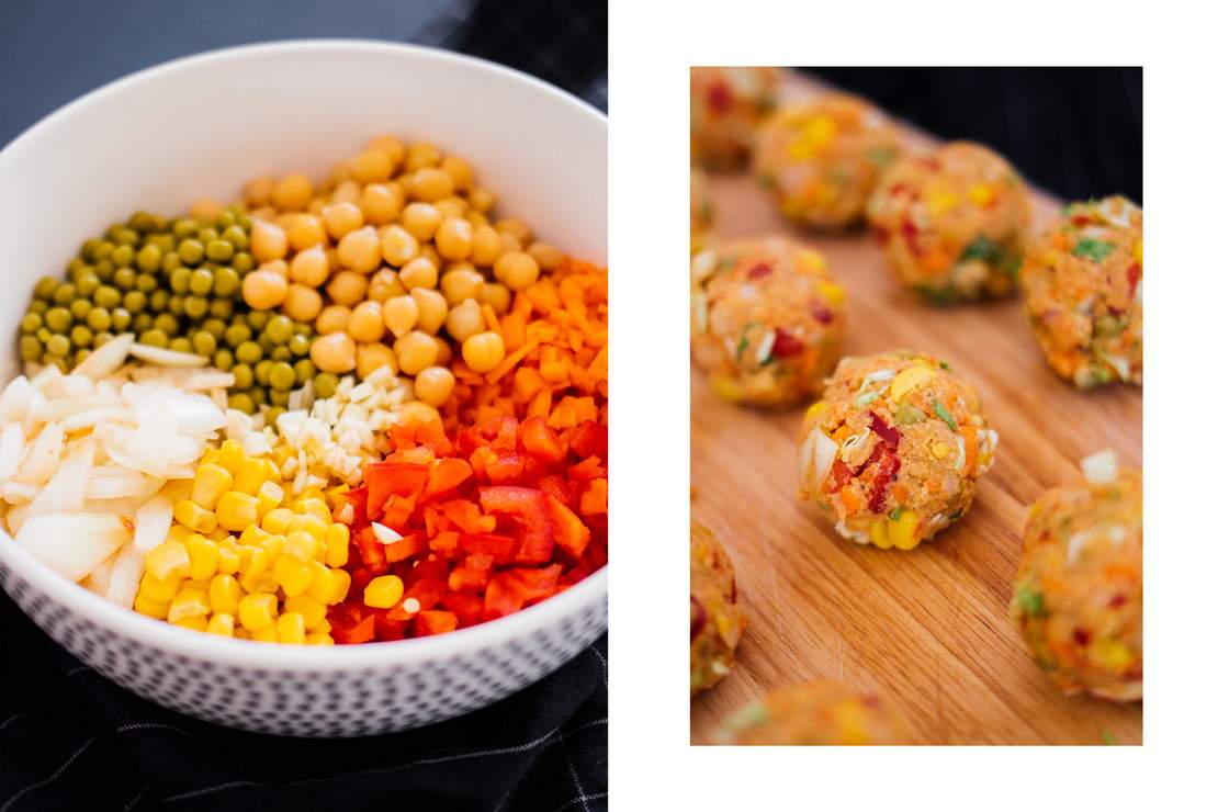 R488 Vegane Köttbullar (Grönsaksbullar) mit Rahmsoße