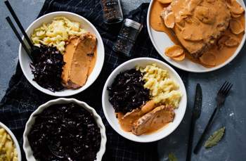 Veganer Sauerbraten mit Spätzle & Rotkraut